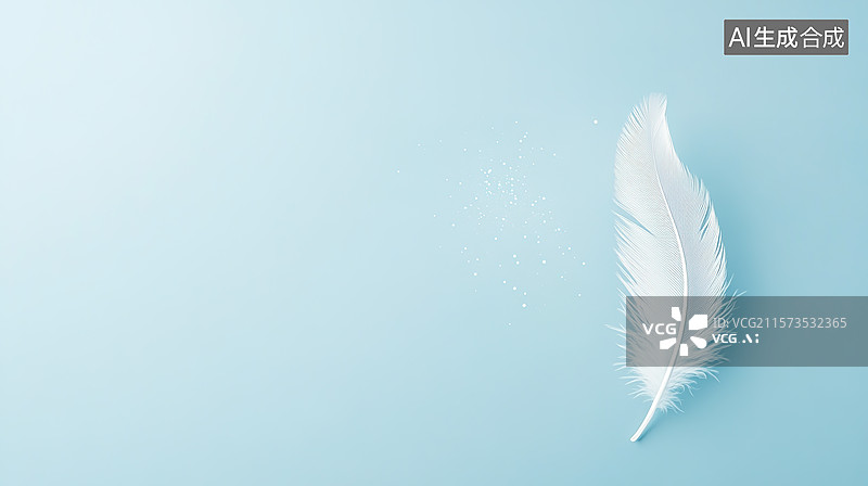 【AI数字艺术】蓝色背景下漂浮在空中的一片羽毛图片素材
