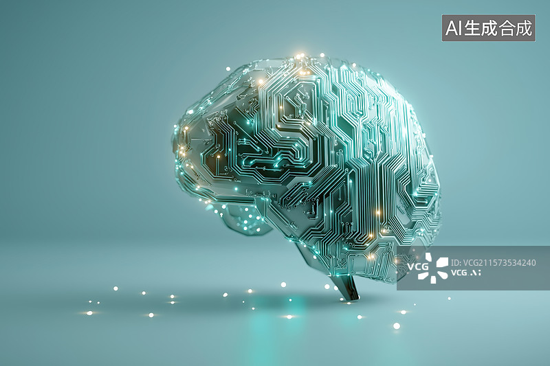 【AI数字艺术】电路板形状的人脑图片素材