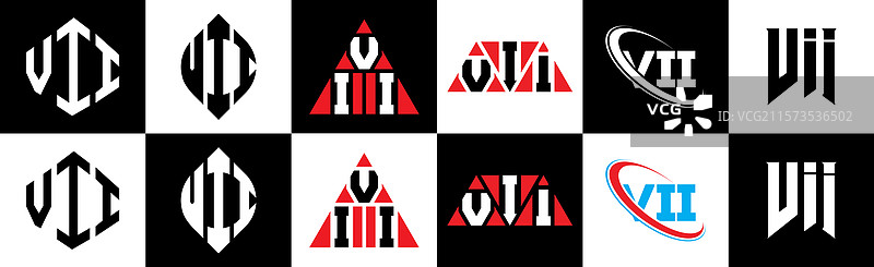 七字母标志设计，六种风格，七边形图片素材