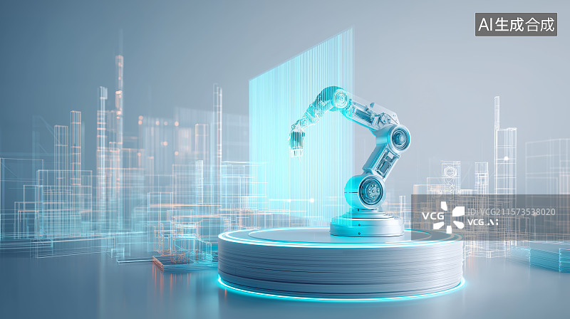 【AI数字艺术】智能工业主题背景——人工智能机械臂图片素材