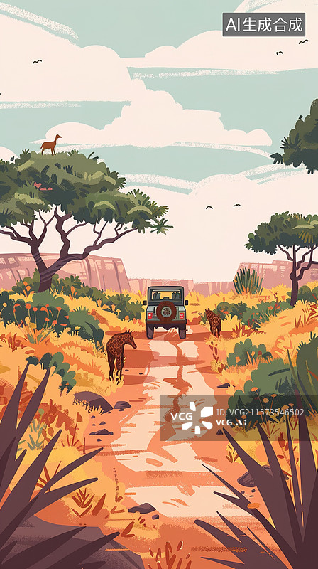 【AI数字艺术】AI生成的创意插画驾车游猎图片素材