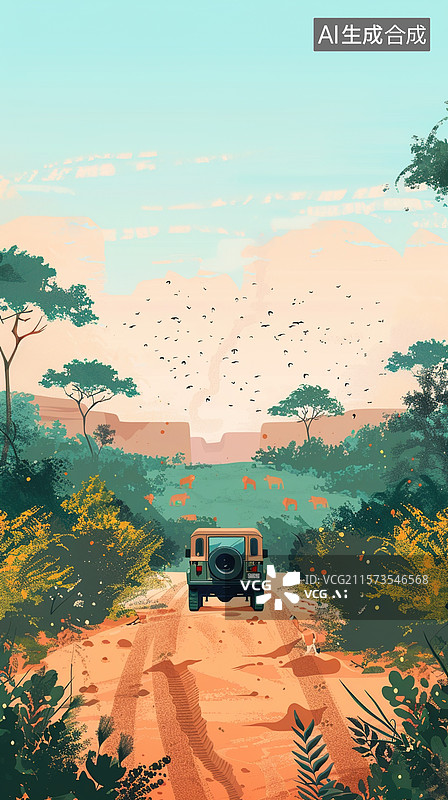 【AI数字艺术】AI生成的创意插画驾车游猎图片素材