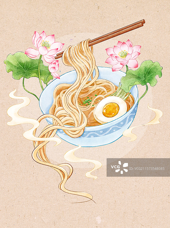 夏至凉面荷花荷叶插画图片素材