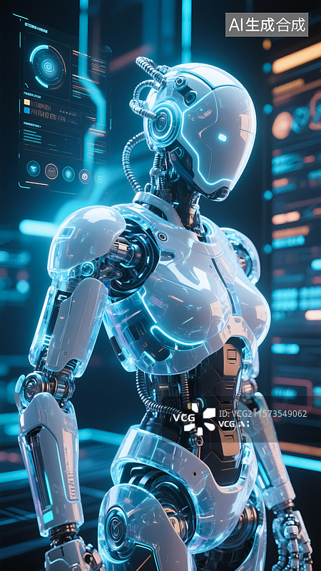 【AI数字艺术】机器人科技概念三维插画图片素材