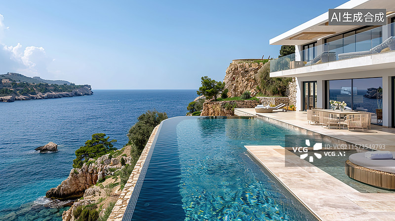 【AI数字艺术】AI生成的插图海景别墅图片素材