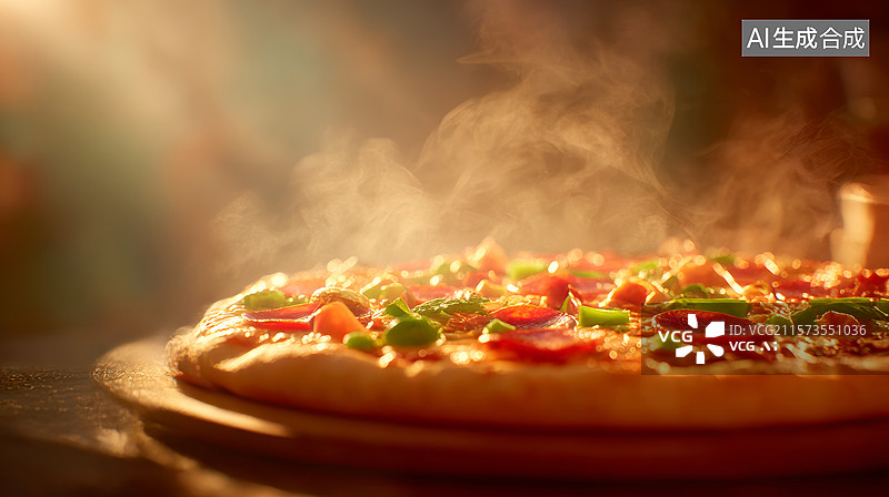 【AI数字艺术】冒着热气的意大利披萨特写图片素材