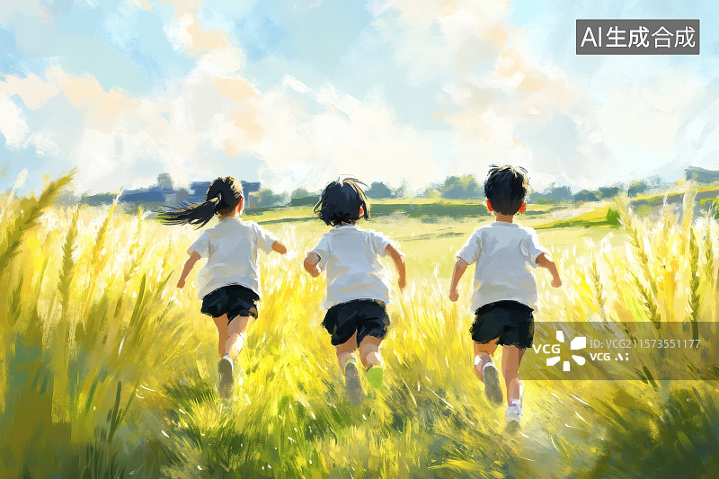 【AI数字艺术】放学后，小朋友们结伴出去玩耍，儿童节背景图图片素材