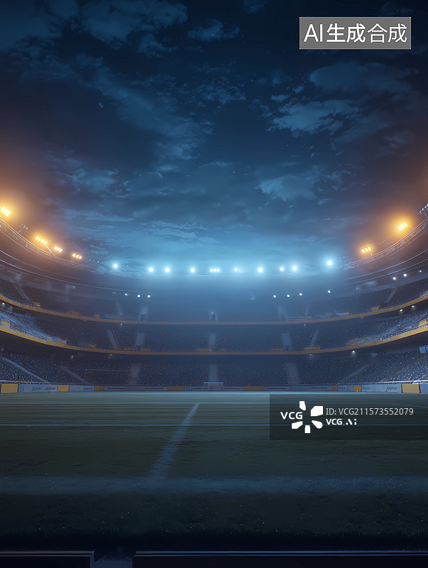 【AI数字艺术】夜间赛事的足球场观众席图片素材
