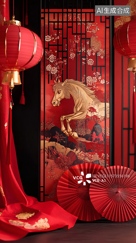 【AI数字艺术】中国新年金马装饰图片素材