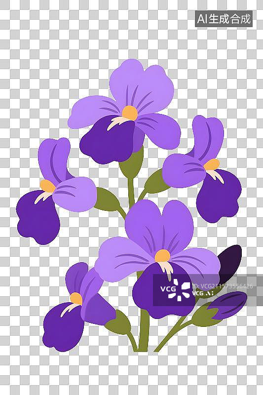 【AI数字艺术】紫色鸢尾花紫罗兰插画免扣元素图片素材
