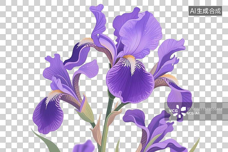 【AI数字艺术】紫色鸢尾花紫罗兰插画免扣元素图片素材