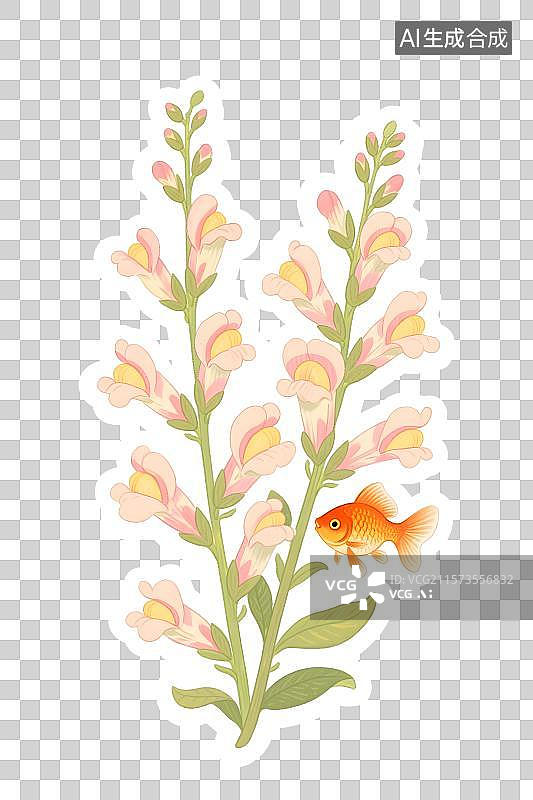 【AI数字艺术】暖色系金鱼草插画免扣元素图片素材