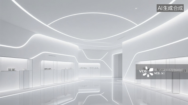 【AI数字艺术】现代简约展厅内部设计图片素材
