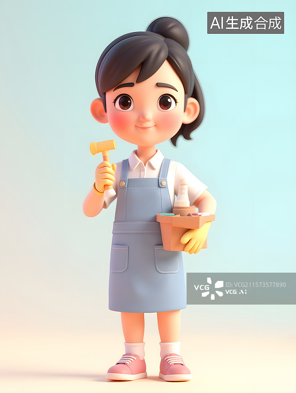 【AI数字艺术】清洁工保洁的3D渲染劳动节职业人物插图图片素材