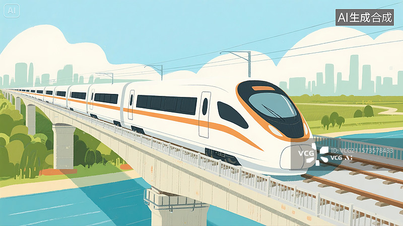 【AI数字艺术】行驶过高架桥的高铁图片素材
