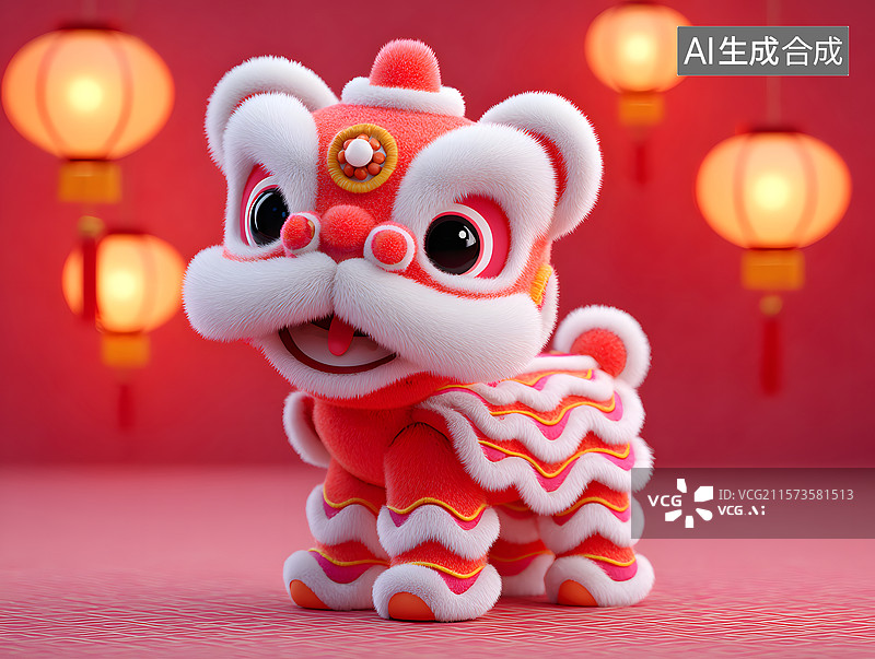 【AI数字艺术】春节传统中国风舞狮插图图片素材