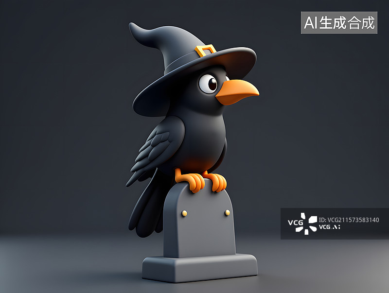【AI数字艺术】万圣节魔法乌鸦与南瓜灯的3D插画图片素材