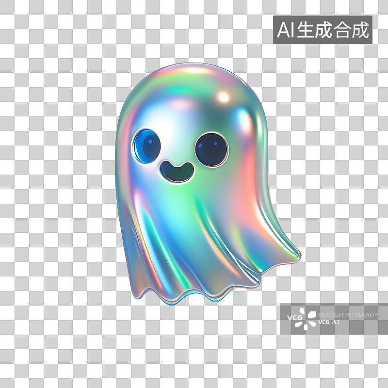 【AI数字艺术】3D渲染，炫彩激光镭射酸性金属质感，幽灵，鬼怪，怪物，万圣节，免抠元素图片素材