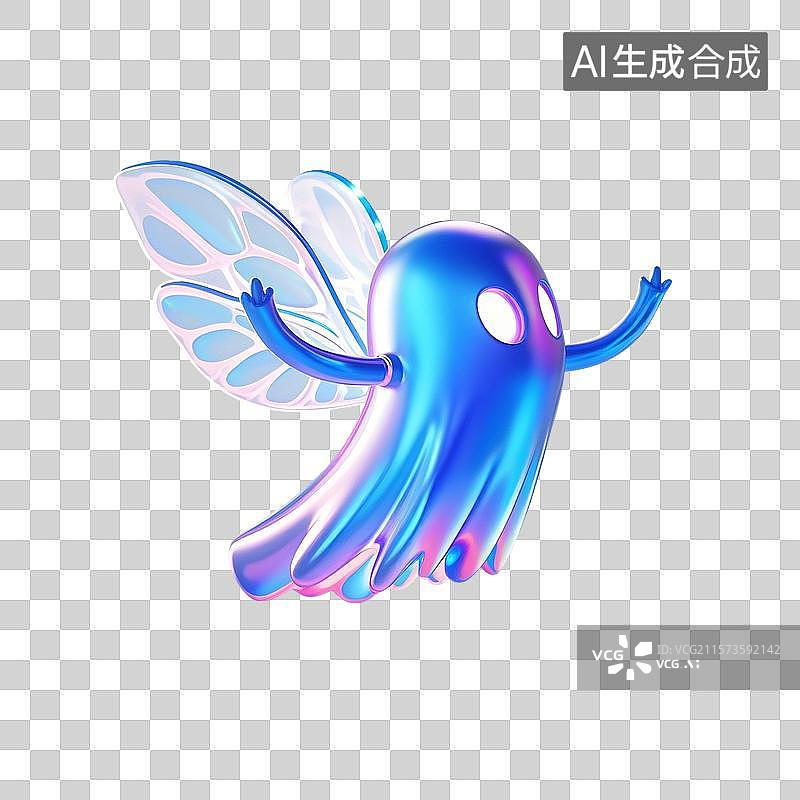 【AI数字艺术】3D渲染，炫彩激光镭射酸性金属质感，幽灵，鬼怪，怪物，万圣节，免抠元素图片素材