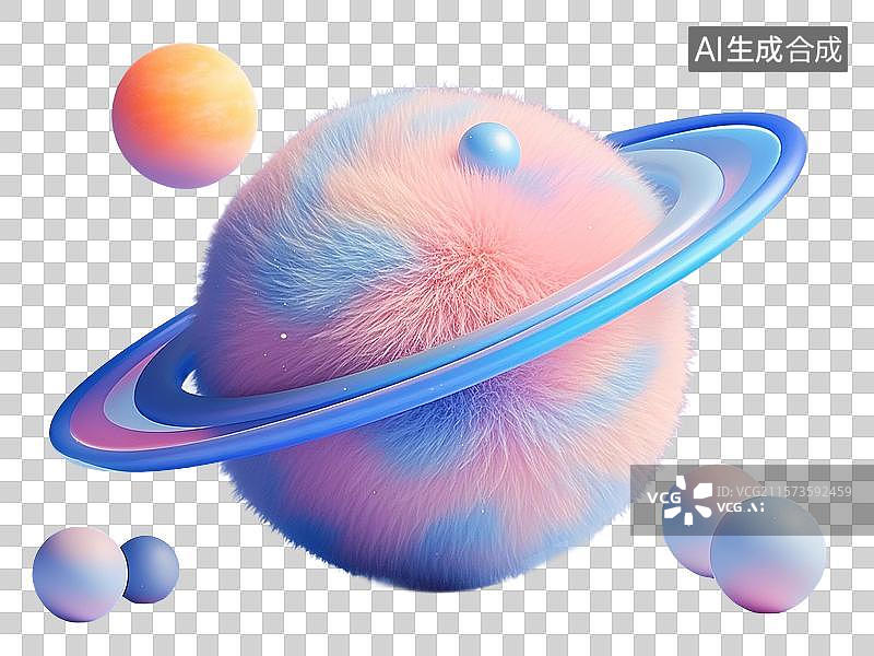 【AI数字艺术】3D渲染，毛绒绒质感，蓝色星球，行星，球体，宇宙天体科学，免抠元素图片素材