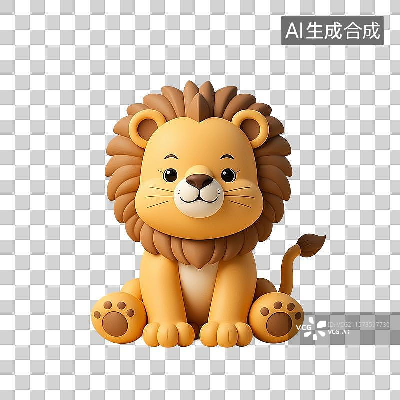 【AI数字艺术】3D渲染卡通动物，狮子，玩具，马戏团，萌系，治愈系免抠元素图片素材