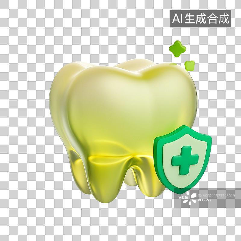 【AI数字艺术】3D渲染，牙齿与盾牌，漱口，牙齿清洁免抠元素图片素材