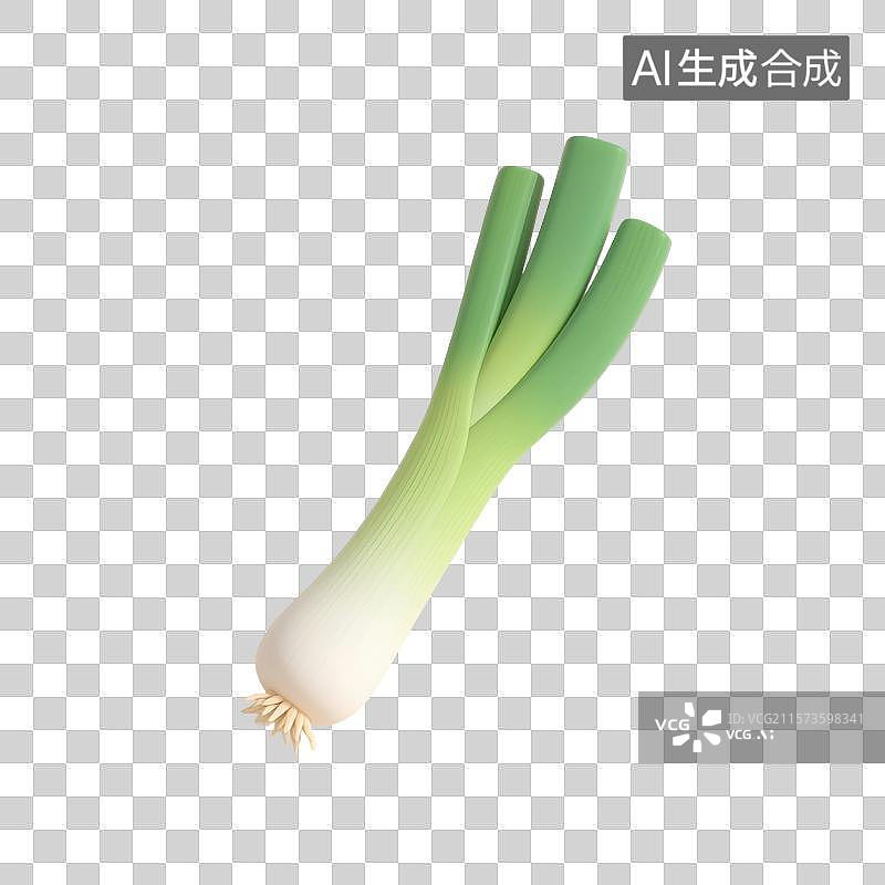 【AI数字艺术】3D渲染，一根葱，大葱，蔬菜免抠元素图片素材