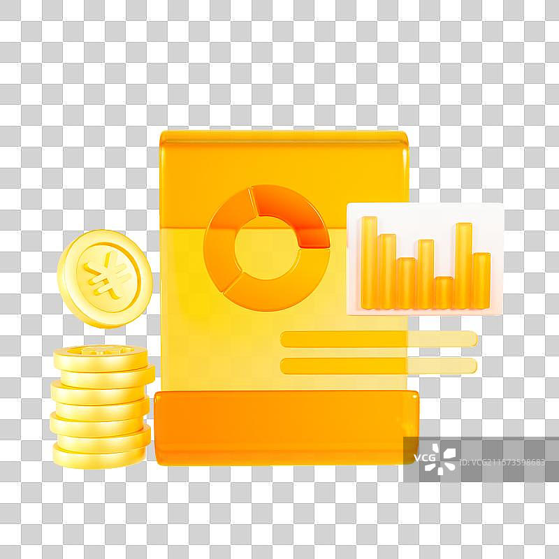 3D渲染的微软玻璃风收益金币理财保险保单金融元素图片素材