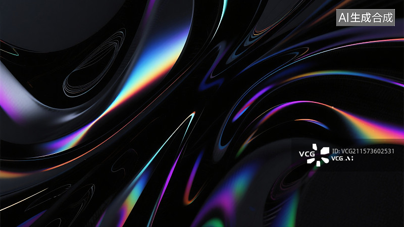 【AI数字艺术】黑色炫彩流动光泽感现代时尚未来感抽象壁纸背景图图片素材
