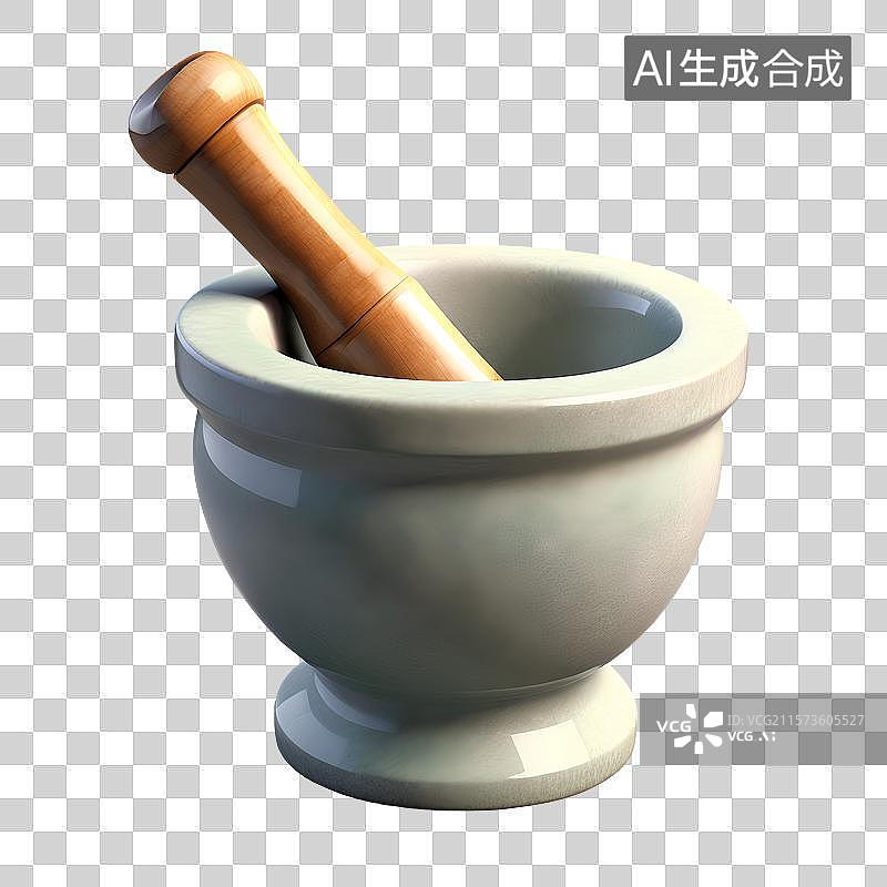【AI数字艺术】3D渲染，研钵，研磨器，捣药罐，石臼和杵，中医中药免抠元素图片素材