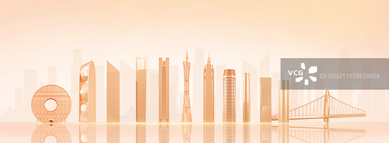 3D渲染的金色广州城市插画图片素材