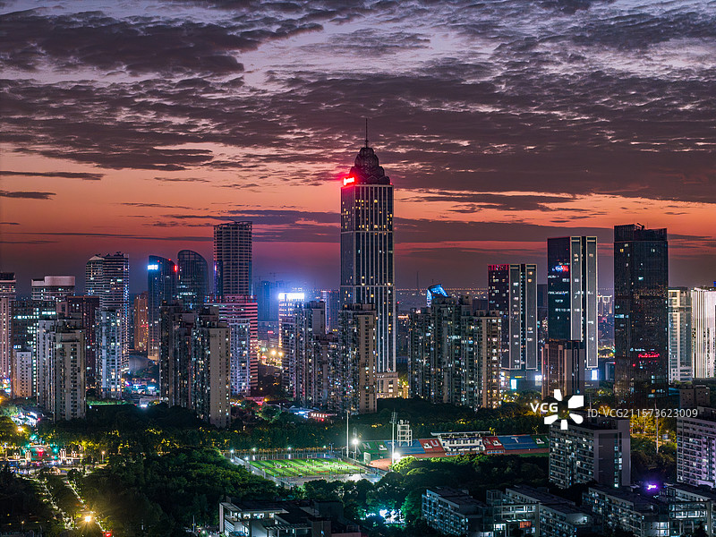 南通城市晚霞全景航拍图片素材