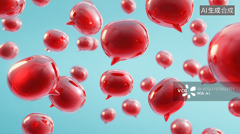 【AI数字艺术】红色球体悬浮在蓝色背景中图片素材
