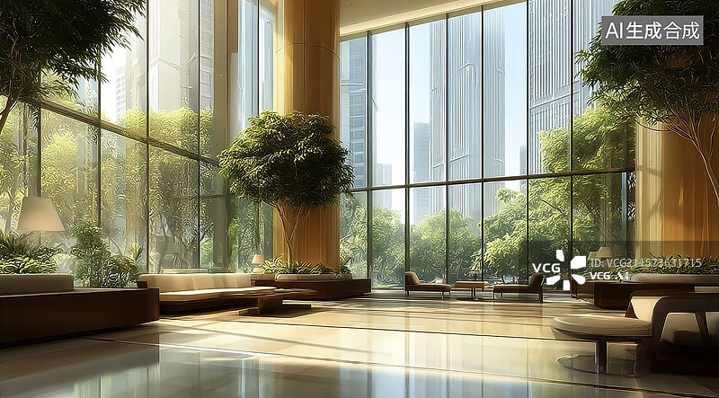 【AI数字艺术】现代建筑大厅，明亮宽敞的室内设计图片素材