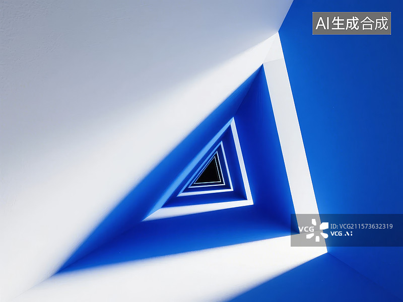 【AI数字艺术】蓝色三角形隧道的视觉错觉图片素材