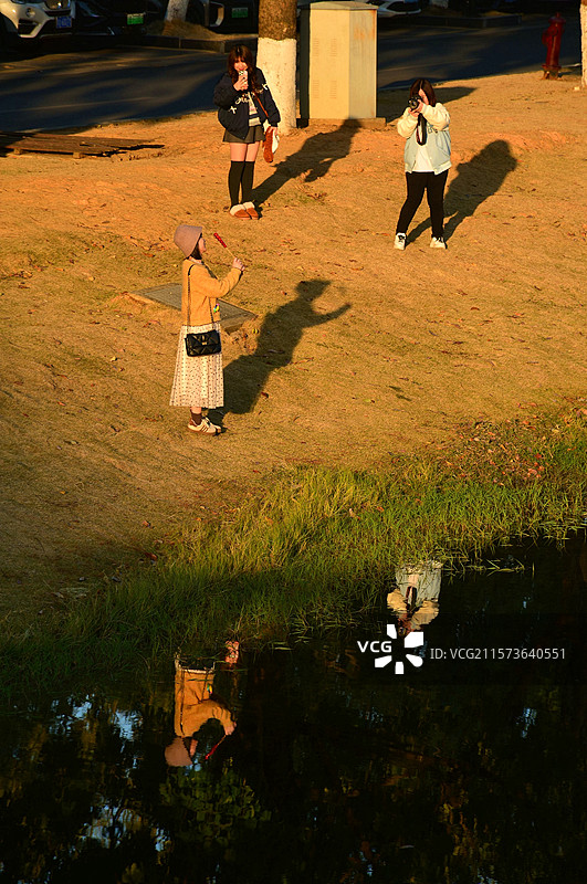 站在草地上的女人的光影图片素材