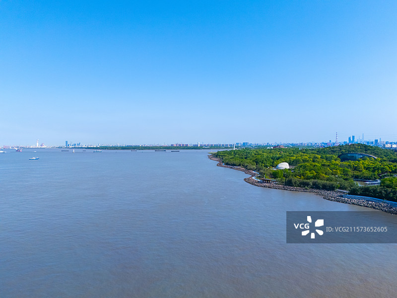 航拍上海宝山吴淞炮台湾湿地公园图片素材