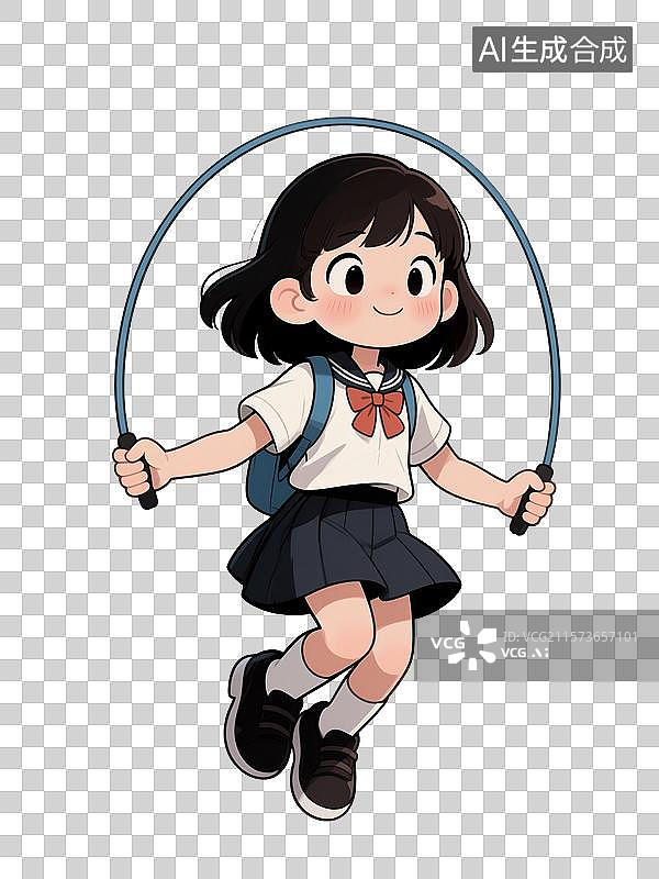 【AI数字艺术】一个正在跳绳的女孩插画元素图片素材