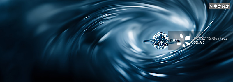 【AI数字艺术】钻石戒指置于漩涡水流中图片素材