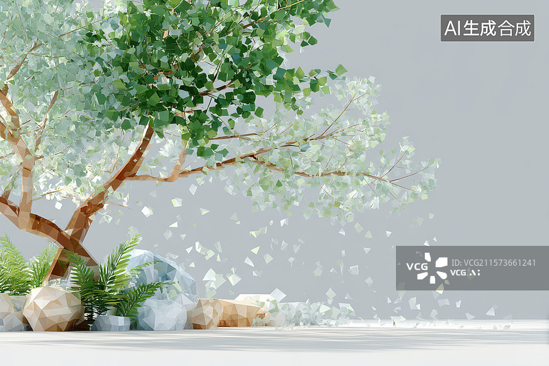 【AI数字艺术】水晶树石场景插画图片素材