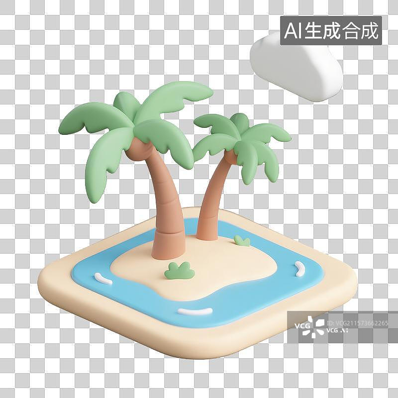 【AI数字艺术】卡通3D渲染扁平化海岛图标图片素材