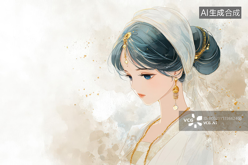 【AI数字艺术】古典佳人水墨晕染中式肖像图片素材