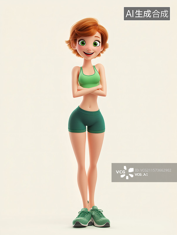 【AI数字艺术】卡通健身女孩图片素材