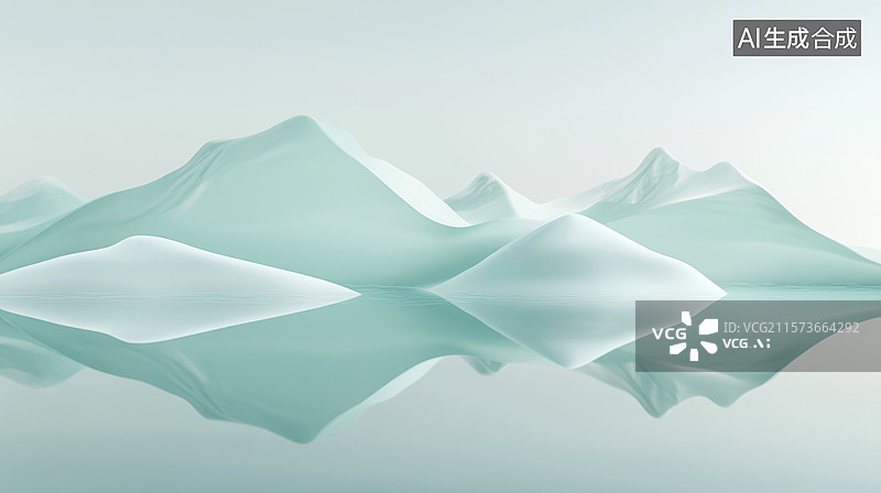 【AI数字艺术】宁静湖面倒影山峰图片素材