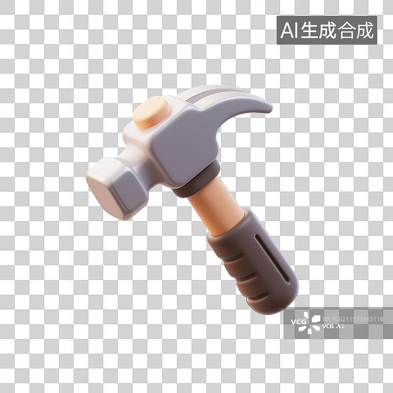 【AI数字艺术】3D渲染卡通扁平化锤子图标图片素材