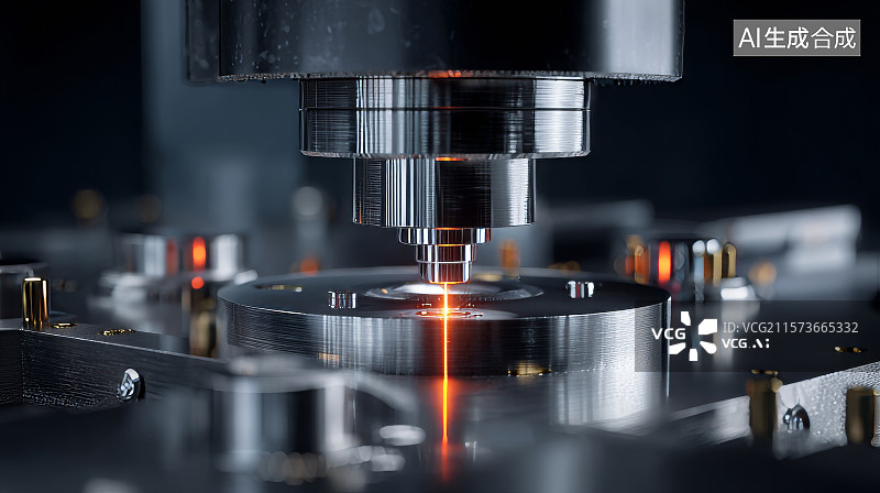 【AI数字艺术】高精度金属冲压设备中的激光定位过程图片素材