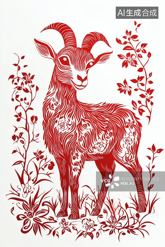 【AI数字艺术】传统艺术文化，一只羊的剪纸图片素材