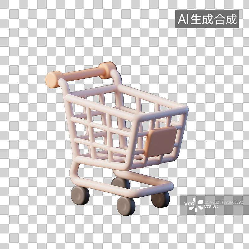 【AI数字艺术】3D渲染卡通扁平化购物车图标图片素材