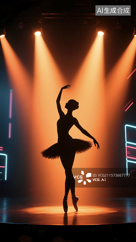 【AI数字艺术】3D三维立体C4D女子舞蹈芭蕾舞优美动作线条轮廓舞台表演演员灯束梦想艺术家图片素材