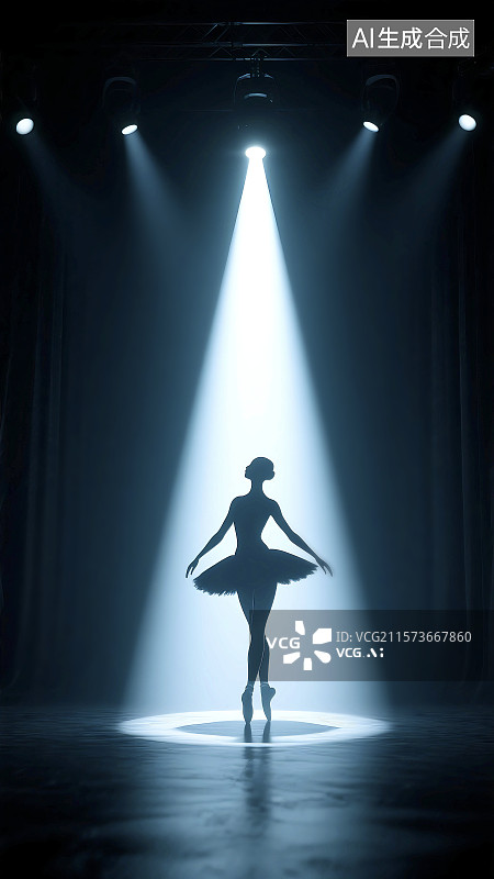 【AI数字艺术】3D三维立体C4D女子舞蹈芭蕾舞优美动作线条轮廓舞台表演演员灯束梦想艺术家图片素材